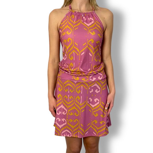 NWT Prana Avore Halter Crossback Strap sporty Exercise Dress Cassis Azulejos XS - Picture 1 of 4